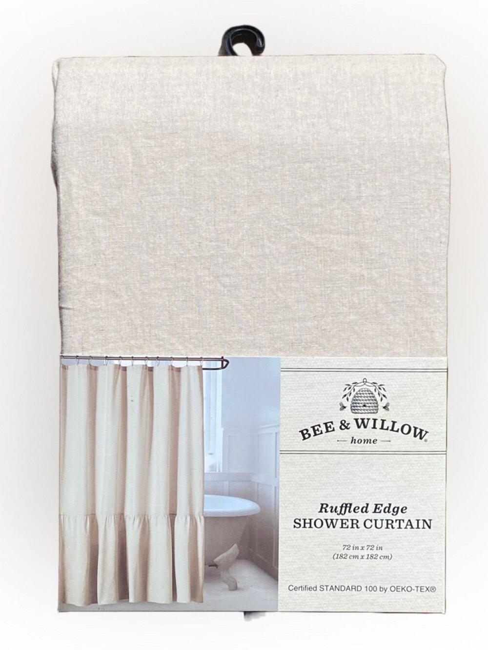 New Bee Willow Ruffled Edge 72x72 Shower Curtain in Natural Linen